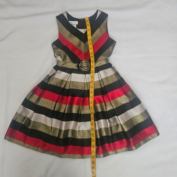 Bonnie Jean Metallic Stripe Gold Sash Bow Waist Sleeveless Party Dress Size 8 - Picture 11 of 11